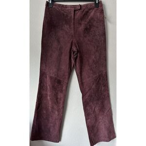 i.e. Women's 100% Leather Suede Pants Retro Straight Leg Brown Fall Winter Sz 10
